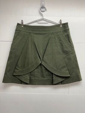 Tanya Taylor Tomi Green Mini Skirt Cotton Twill Flared Pleated Structured size 6